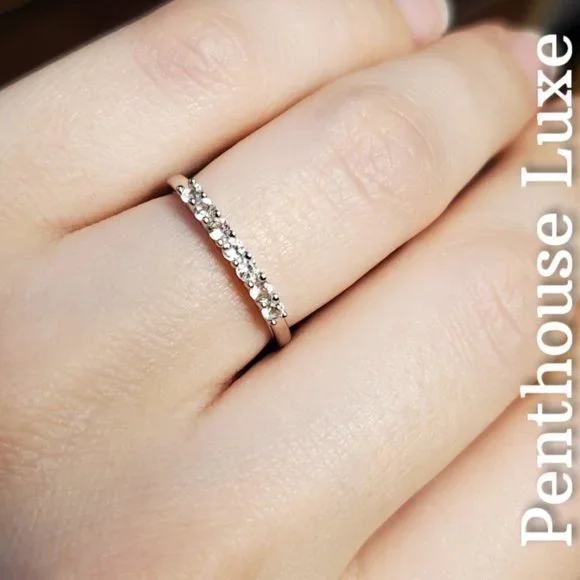 SOLID 925 Sterling Silver White Topaz Quarter Circle Band - Picture 5 of 6